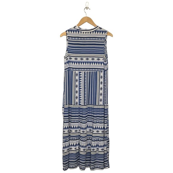 New Mlle Gabrielle Womens Size Small V Neck Sleeveless Midi A Line Dress Blue - Picture 4 of 8